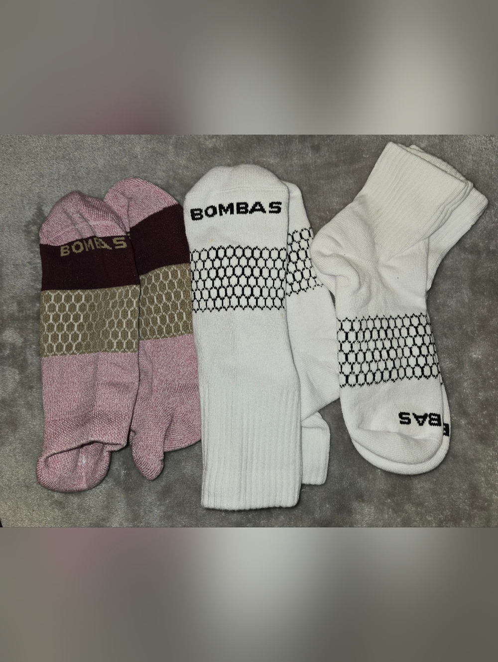 Bombas Womens Crew Socks in Purple and White Ankle Medium